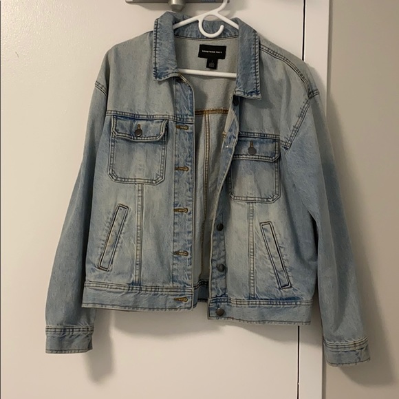 something navy denim jacket